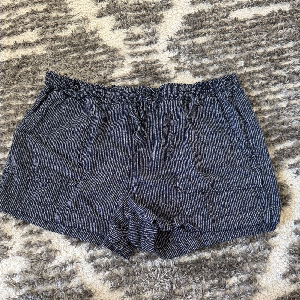 Time and Tru Navy and White Pinstripe High-Waist Drawstring Shorts